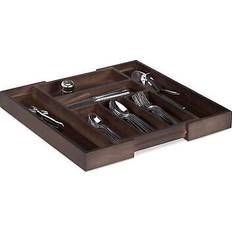 Madera Organizadores de cubiertos Relaxdays Cubertero Extensible Bambú Marrón Oscuro 5 x 48 x 46 cm Organizador de cubiertos