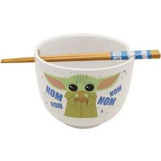 Lave-vaisselle Sécurisé Bols à dessert Silver Buffalo Star Wars: The Mandalorian Grogu "Nom Nom" 20-Ounce Ramen Bowl With Chopsticks Bol à dessert