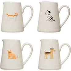 Porcelain Pitchers Storied Home Ceramic Cat Dog Designs, Set 4 Styles Pitcher