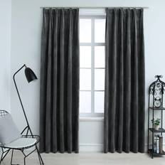 Fløjl Gardiner & Tilbehør vidaXL Mørklægningsgardiner Med Kroge 2 Stk 140 x 175 cm Antracitgrå