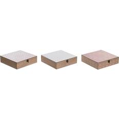 Cajas de té Dkd Home Decor Para Infusiones Cristal Rosa Metal Blanco 24 x 24 x 7 cm 3 Piezas Madera MDF Caja de té