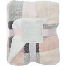 Dreamscene Check Sherpa Fleece Blankets Pink, Grey