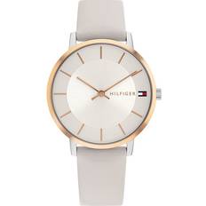 Tommy Hilfiger Klockor på rea Tommy Hilfiger Grey Leather Carnation Gold-Plated Watch TWO TONE One Size