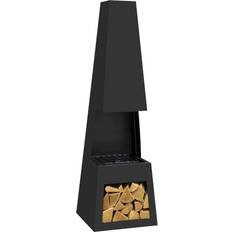 Outdoor Chiminea Fireplace Fire Pit Heater Firewood Storage Black Steel