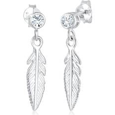 Örhängen damer örhängen fjäder boho med kristall 925 sterlingsilver, En Storlek, fasettslipning, kristall