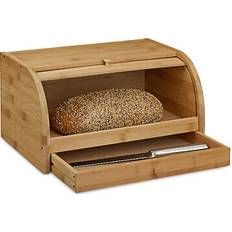 Bambus Brødkasser Relaxdays Rolling with Drawer 21 x 40 x 28 cm Bread Box