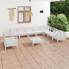 Bruna Loungeset vidaXL Loungegrupp För Trädgården 11 Delar Vit Massiv Furu Loungeset