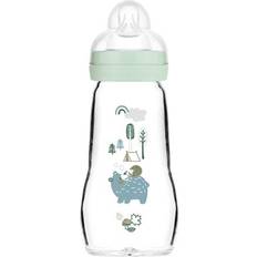 Mam Biberons Mam Feel Good Gourde en Verre pour bébé avec tétine Taille 1 à partir de la Naissance Motif Ours/hérisson 260 ML