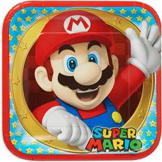 Amscan 551554 9 in. Super Mario Lunch Square Plates Pack of 8