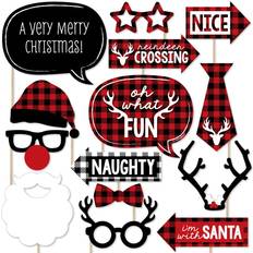 Big Dot of Happiness Prancing Plaid Holiday Buffalo Plaid Christmas Photo Booth Props Kit 20 Count