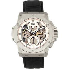 commodus automatic skeleton leather-band silver