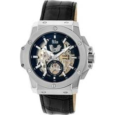 commodus automatic skeleton black leather silver rn4002