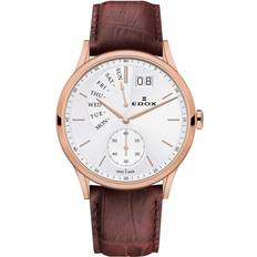 Edox Wrist Watches Edox White Brown Leather 34500 37R AIR