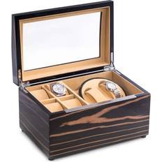 Brown Watch Winders Bey-Berk Lacquered Ebony 2 Winder &Watch Storage