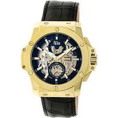 commodus automatic skeleton leather-band gold/black