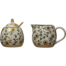 Gul Sukkerskåle Storied Home HandPainted Spoon and Lid Stoneware Creamer Set of 3 9 L x 4 W x 4 H Multicolor Sugar bowl