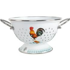 Enameled Fine Mesh Strainer Drainer for Food Rooster Enamel Colander