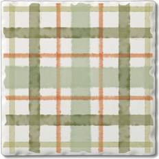 Orange Coasters CounterArt Farm Plaid Single Absorbent Stone Tumbled Coaster