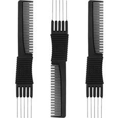 3 Pack Black Carbon Lift Teasing Combs with Metal Prong