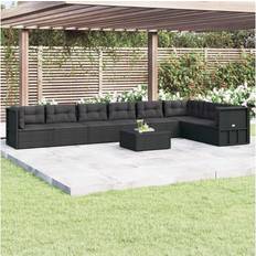 vidaXL Patio Furniture Set 8 Piece Lounge Set with Cushions Black Poly Rattan Conjunto de Sala de Exterior