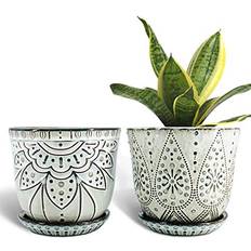 Pots Branded Gepege 6 Inch Ceramic Planter Set of 2 with Drainage