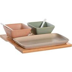 Porcelana Bandejas de servicio Dkd Home Decor Set Aperitivo Porcelana/bambu Set 6 Pzs Bandejade servicio