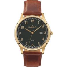 Dugena Men Wrist Watches Dugena wrist band hamburg green/gold leather band braun 4461113
