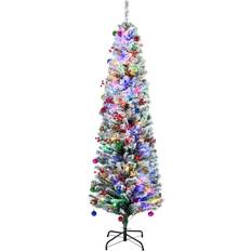 Interior Details Homcom 6' Artificial Prelit Holiday with Warm Lights, Flocked Tips, Pine Cone Christmas Tree