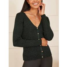 Yumi Green LureXSparkle Button Cardigan Green