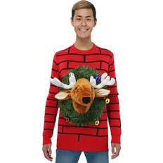 Christmas Jumpers Fun Reindeer Head Ugly Christmas Sweater - Green/Red/Beige