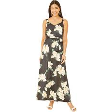 Long Dresses on sale Mela London Satin Floral Print Maxi Dress, Black