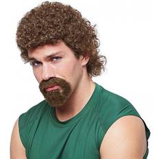 Halloween Perruques Longues Franco Kenny Men's Costume Wig with Beard Brown