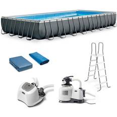 Freestanding Pools Intex Ultra XTR Rectangular Frame Pool Set & Krystal Clear Saltwater System, Grey