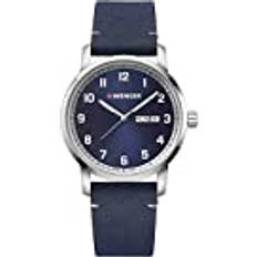 Wenger Attitude 42mm, schweiziska, Quartz, Vattentät 100m, Rostfritt stål, Läder Armband, Safir glas, Blå/Silver, 01.1541.115, Brun/svart