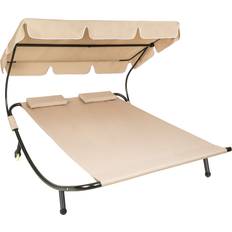 Chaises longues tectake Transat En Acier Pour 2 Personnes - Noir/Beige