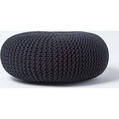 Black Poufs Homescapes Black Large Knitted Footstool Pouffe