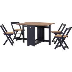 Pines Dining Sets SECONIQUE Santos Butterfly Navy Blue/Distressed Waxed Pine Dining Set 92x115cm 5pcs