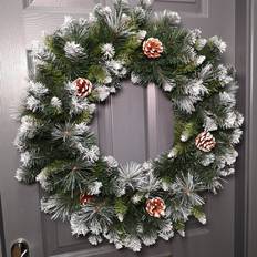 Decorations on sale SnowTime Frosted Glacier Tipped Christmas Wreath Pine Decoration