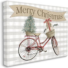 Christmas gift basket Stupell Industries Christmas Banner Beige Gingham Bicycle Gift Basket Wall Decor