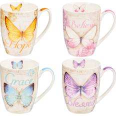 Turquoise Cups Butterflies Mug Set Set of 4 Taza