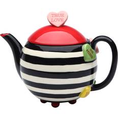 Hand Painted Ceramic Striped with Hearts Gift Teapot