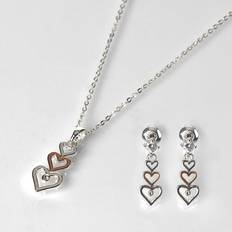 Women Jewellery Sets on sale Equilibrium silver plated two tone necklace earrings gift set three hearts
