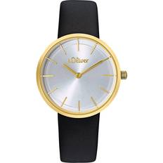 s.Oliver Armbanduhr Quarzuhr Analog, mit Leder Armband, Gelb, 3 bar Wasserdicht, Kommt in Geschenk Box, 2033494