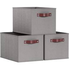 Leather Baskets 3 Pack Collapsible Bins