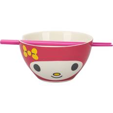 Pink Soup Bowls My Melody 20 oz Ceramic Ramen Bowl with Chopsticks Cuenco de sopa 4pcs