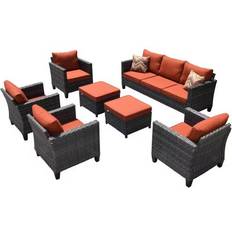 Outdoor Lounge Sets Ovios Positano 7-Piece Wicker Patio Outdoor Lounge Set