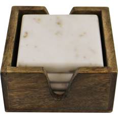 Bianco Sottobicchieri Geko Marble Coasters with Wooden Holder - Set of 4 Sottobicchiere