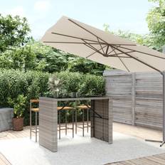 vidaXL Barbord Med Glasplade 145x80x110 cm Polyrattan Grå Barborde