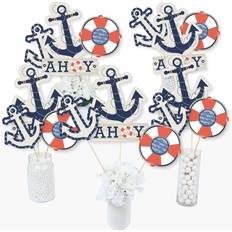 Big Dot of Happiness Ahoy nautical baby shower birthday centerpiece sticks table toppers 15 ct