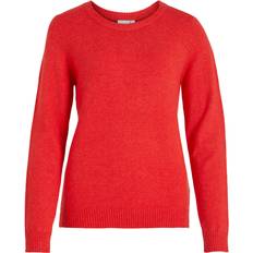 Vila Ril Round Neck Knitted Pullover - Flame Scarlet